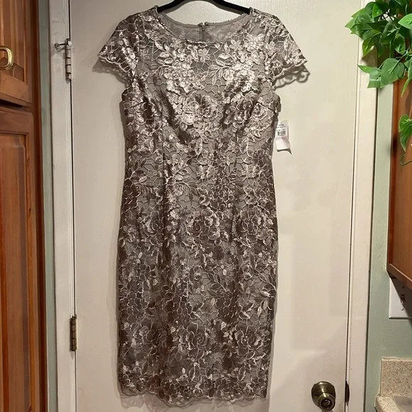 alex evenings floral embroidered sheath dress Alex Evenings Women's Printed Off-The-Shoulder Ballgown - Silver Multi